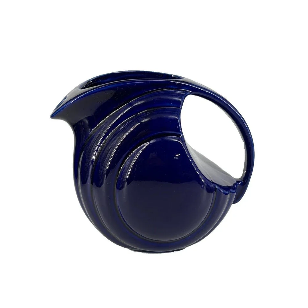 VTG Hall China USA Ceramic Disc Pitcher Ice Lip MCM Cobalt Blue #1338